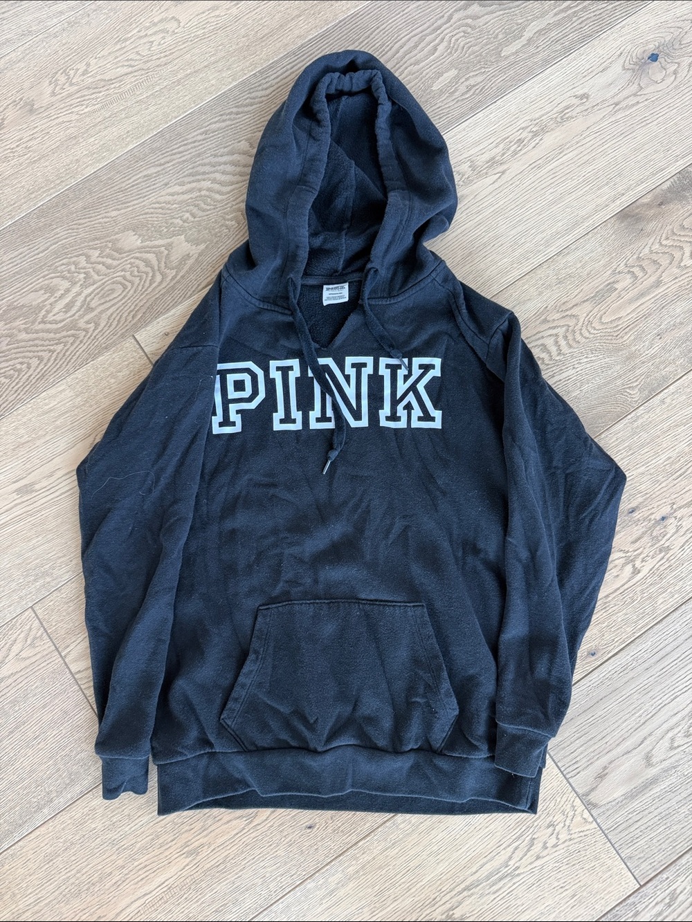 PINK Victoria's Secret Black Hoodie with White Block Logo